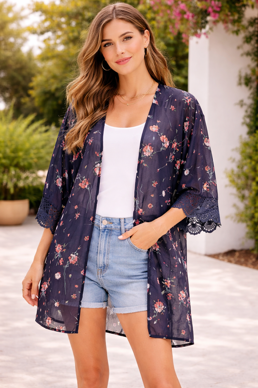 Navy Floral Kimono XS