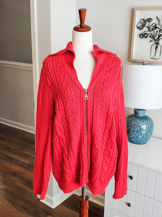 Red Zip Up Sweater Cardigan XL/1X