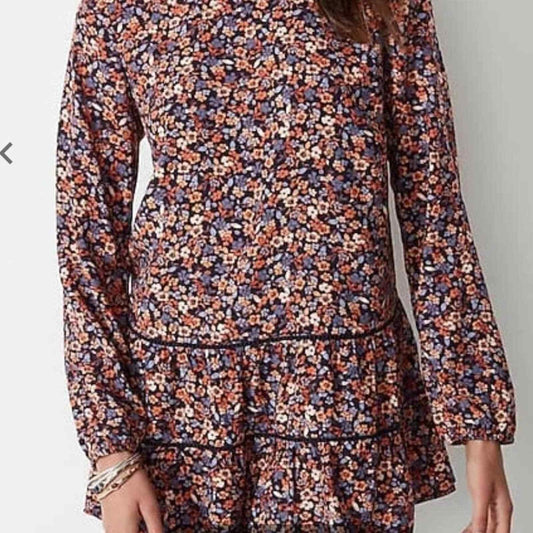 Black Orange Blue Floral Tunic L/XL