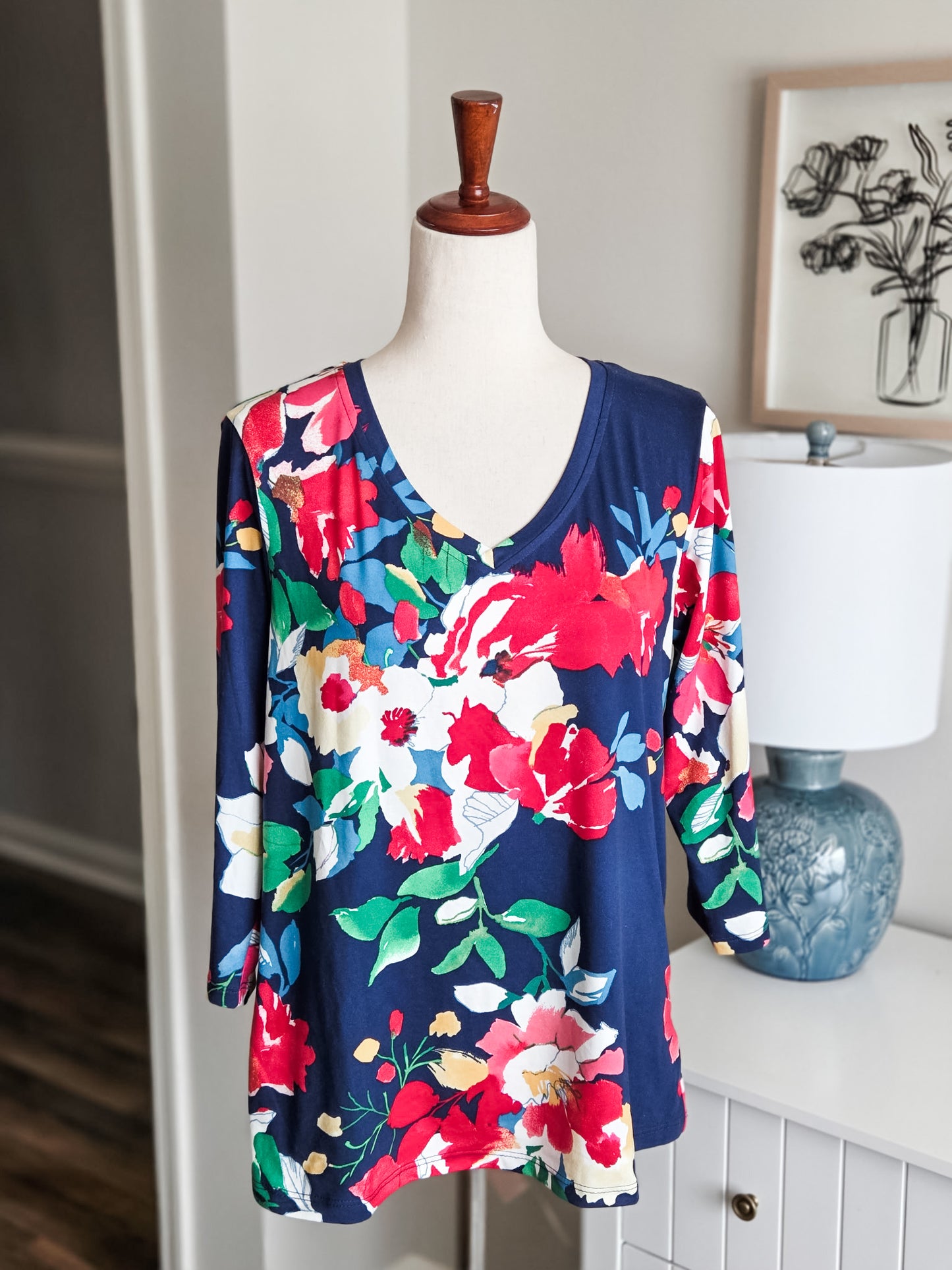 Navy Floral Top S