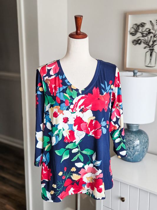 Navy Floral Top S