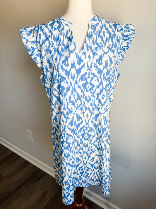 Blue White Print Dress S