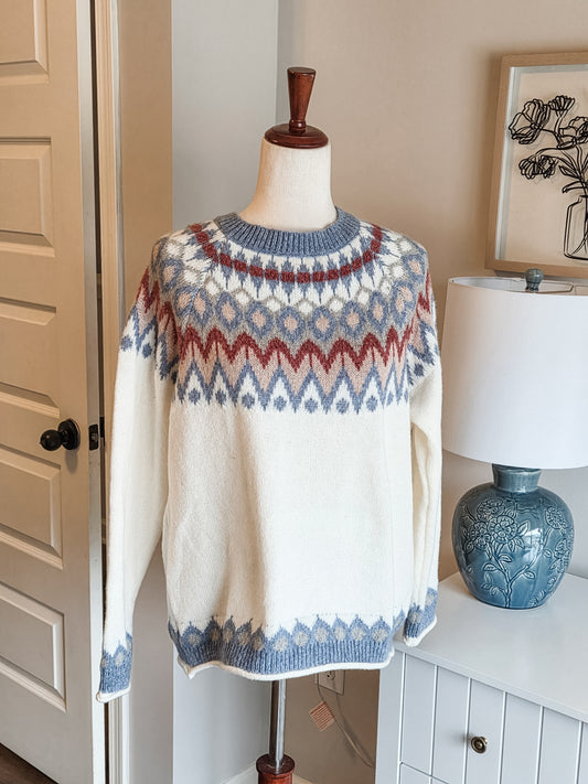 Cream Blue Pink Red Sweater L