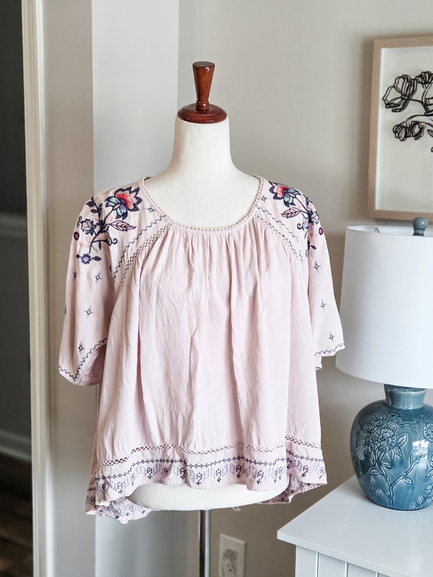 Pale Pink Embroidered Top XL