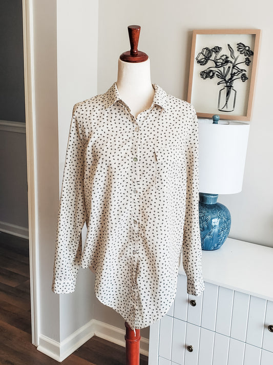 Cream Black Bow Print Top M