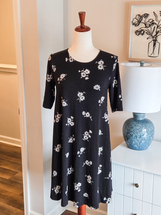 Black White Floral Dress S