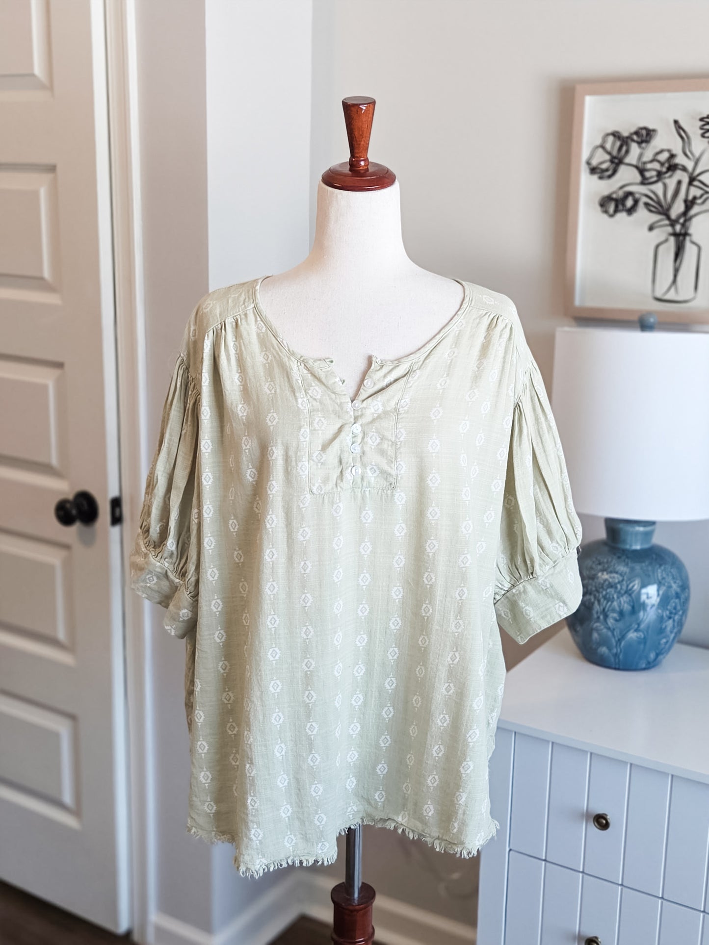 Green Oversized Print Top L