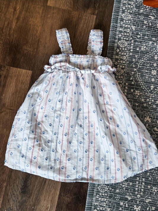White Blue Red Print Dress 3T