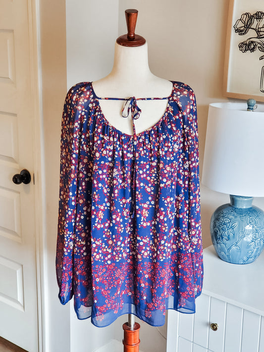 Navy Yellow Red Floral Top L