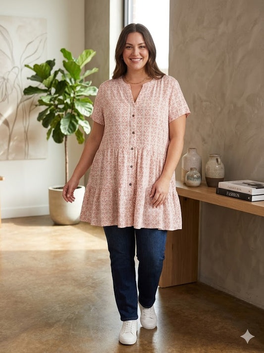 Orange White Print Tunic XL
