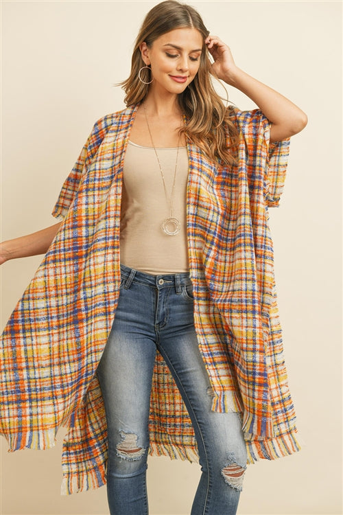 Orange Blue Yellow Plaid Poncho