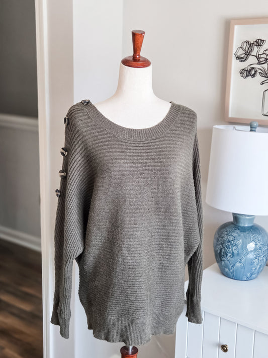 Green Shoulder Button Sweater M