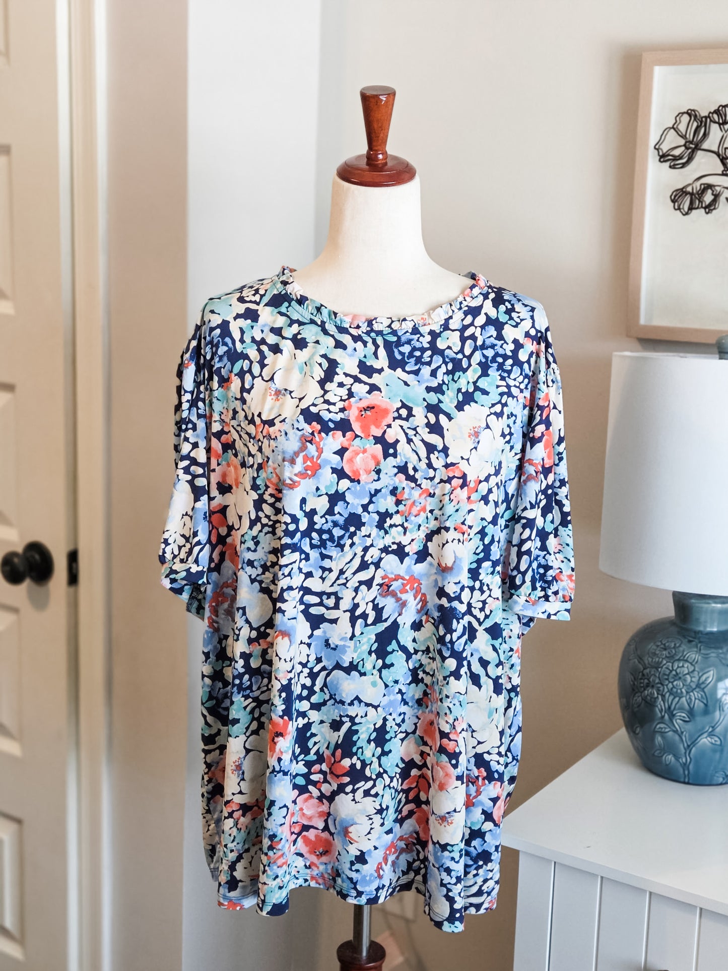Navy Floral Top 1-2X
