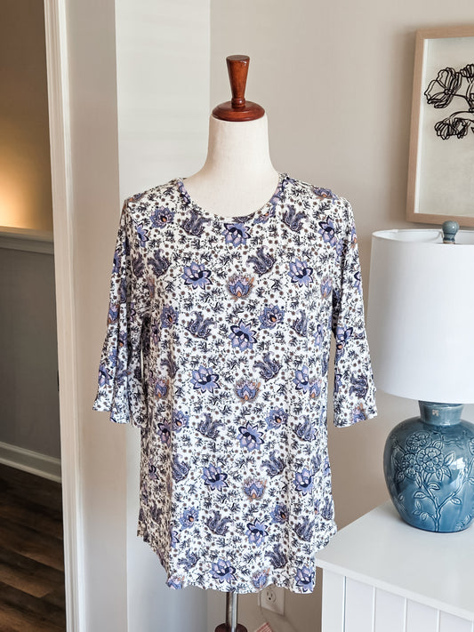 White Purple Floral Top M