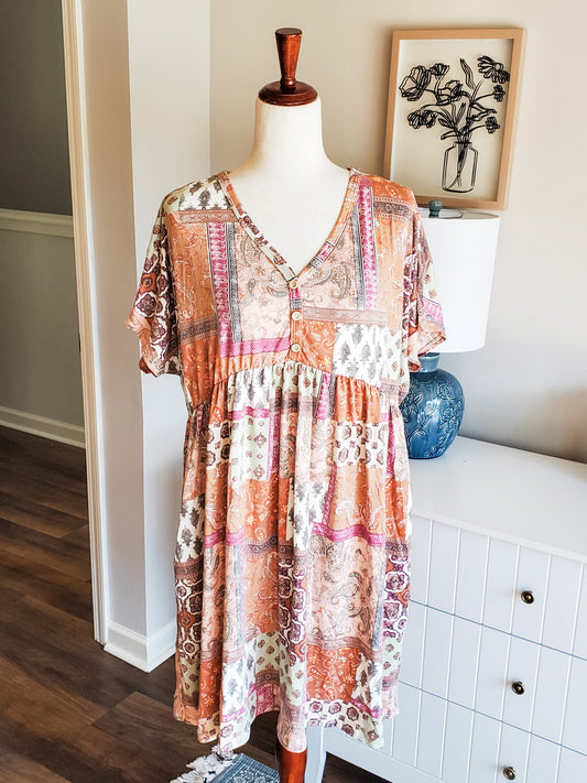 NEW Patchwork Print Dress S