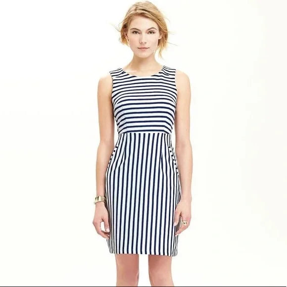 Navy White Striped Dress XS