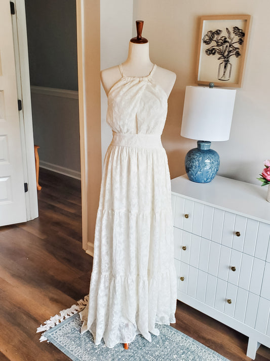 Cream Embossed Maxi Dress M