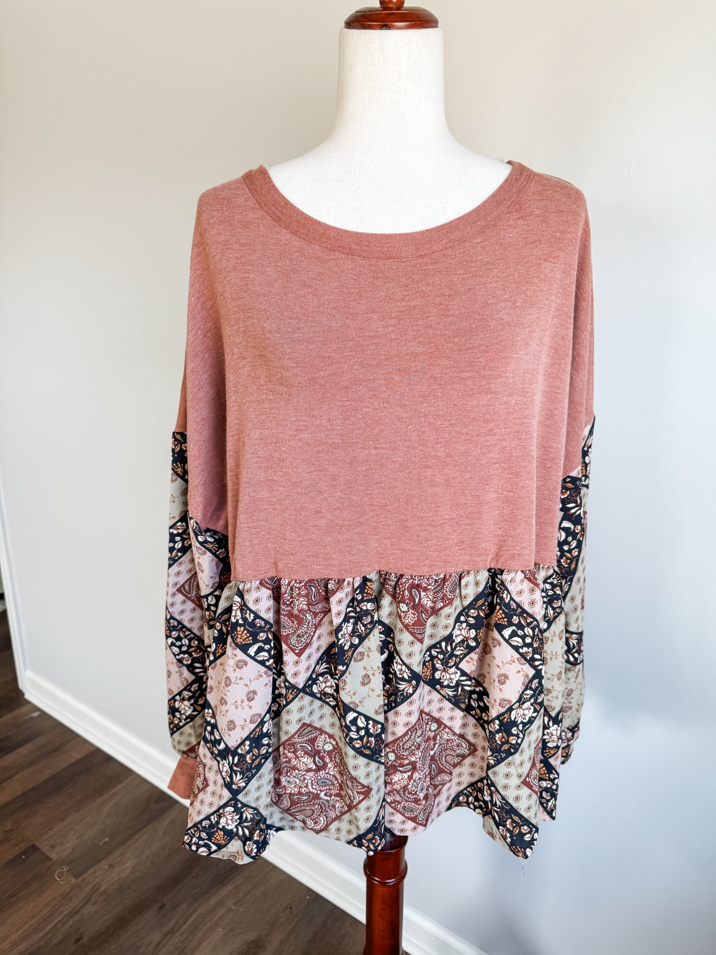 Rust Boho Print Top L