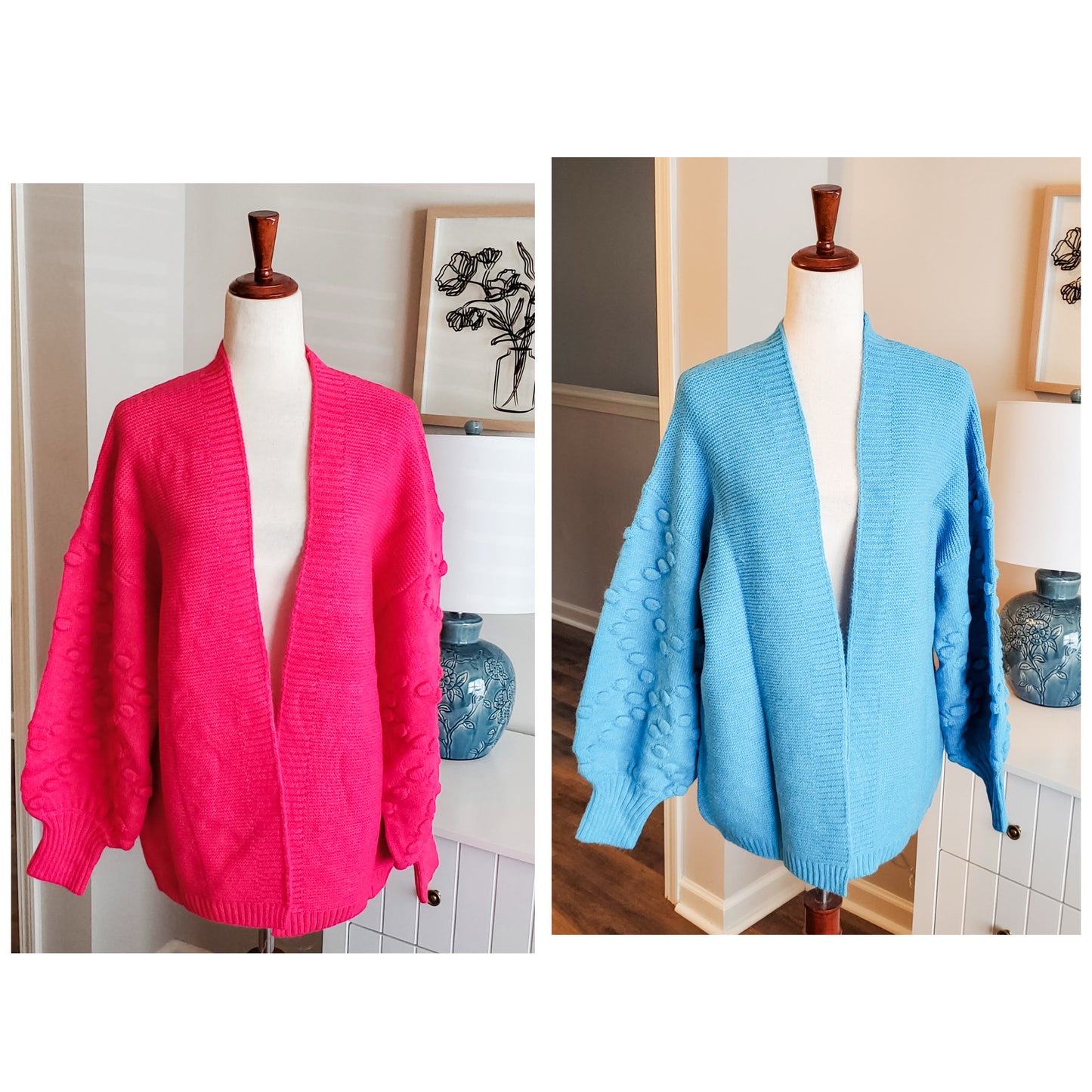 NEW Textured Sleeve Cardigan :: Hot Pink+Bright Blue