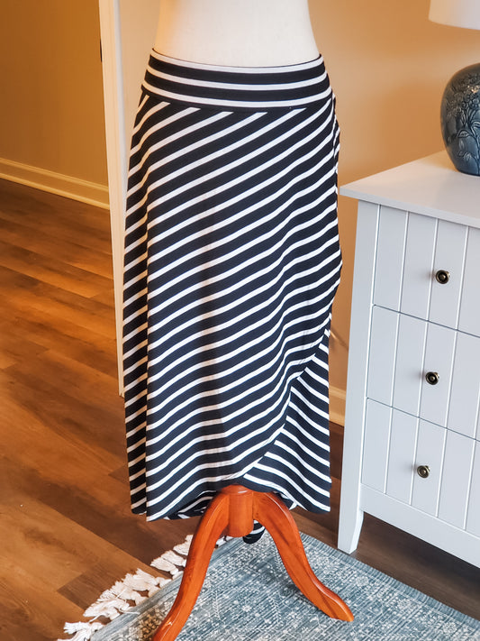 Black White Striped Maxi Skirt XL