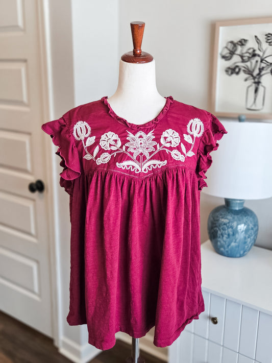 Red Cotton Embroidered Top XL