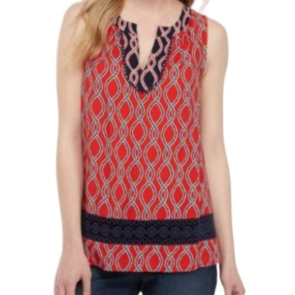 Red Navy Print Tank XL