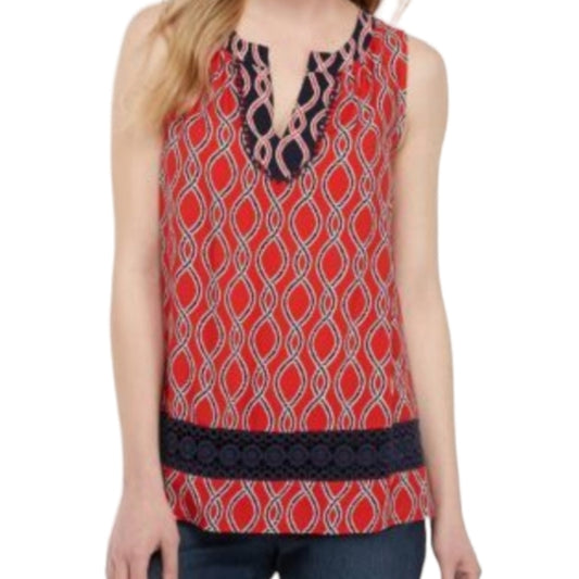 Red Navy Print Tank XL