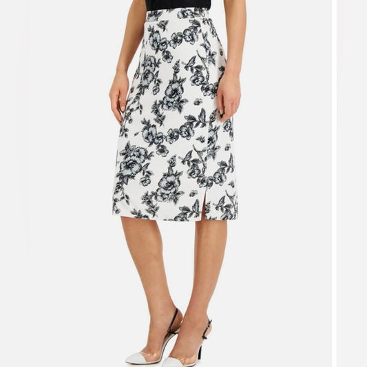 Blue Black White Floral Skirt 3X