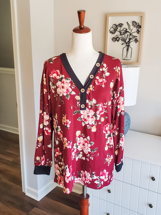 NEW Burgundy Floral Top S