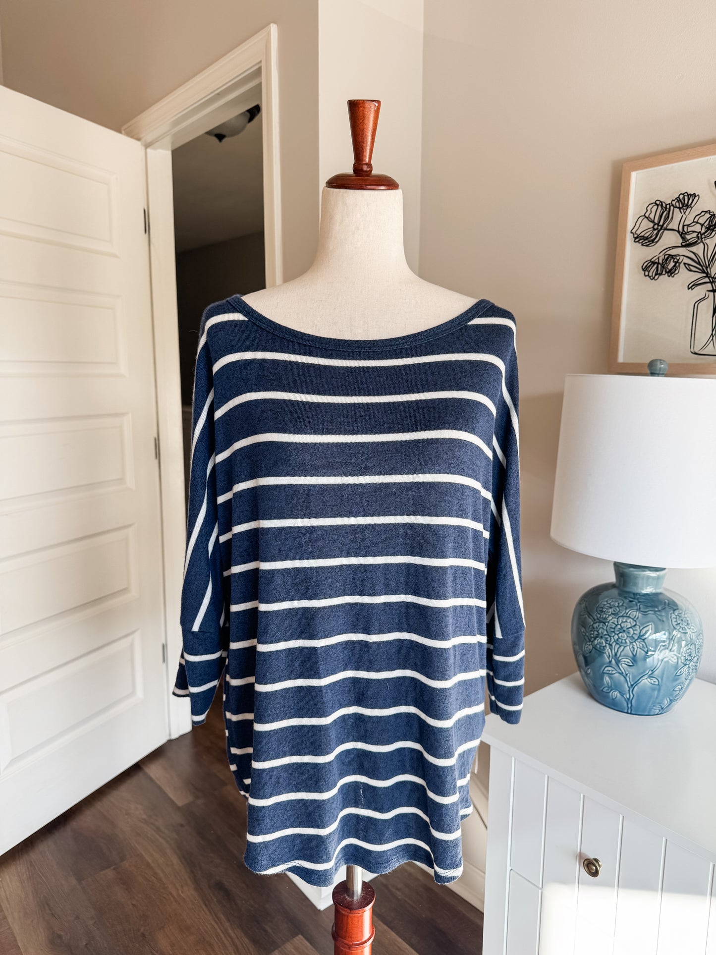 Navy White Striped Top M