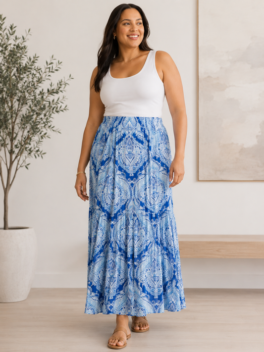 Blue Print Maxi Skirt XL