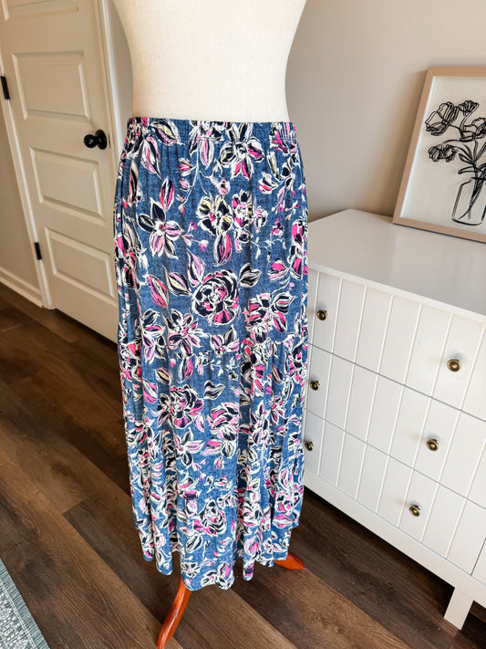 Blue Floral Maxi Skirt L/XL