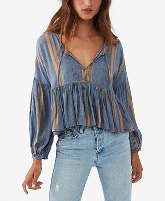 Blue Brown Green Striped Top XS