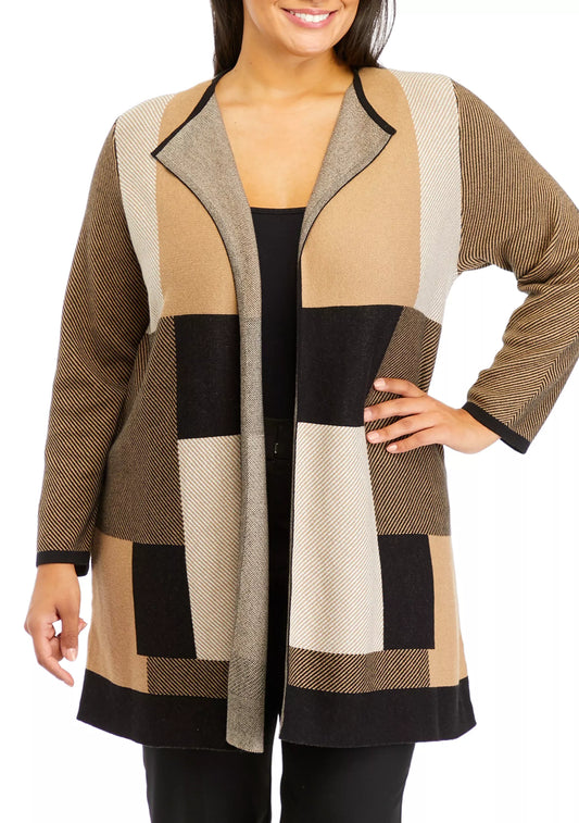 Tan Black Print Cardigan 1X
