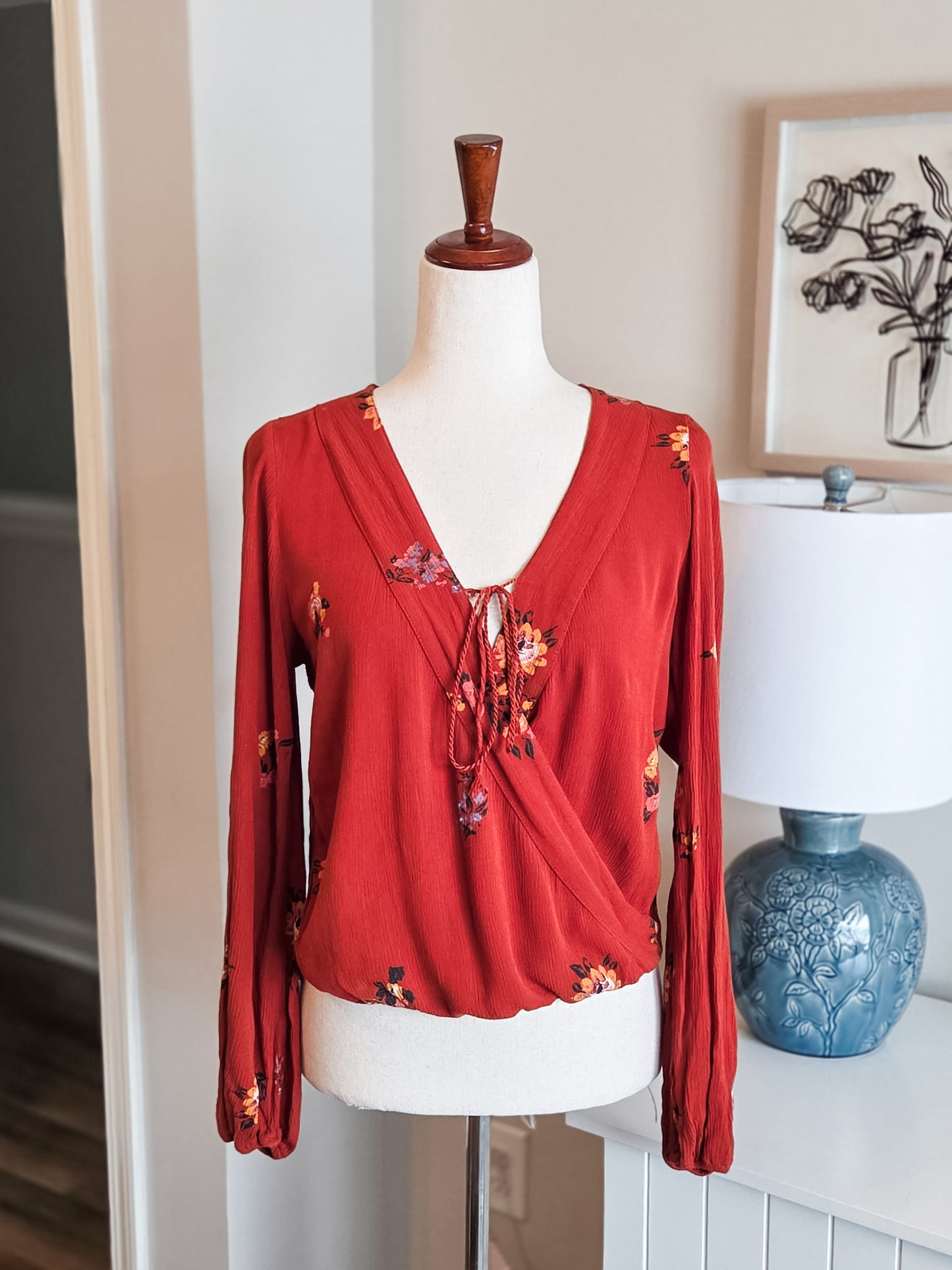 Orange Floral Top XS
