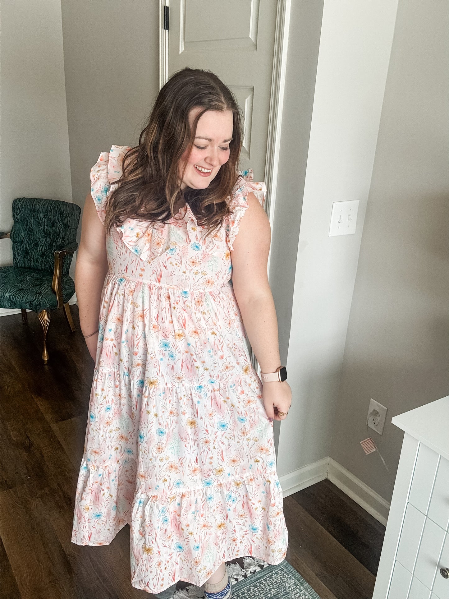 NEW Pink Floral Ruffled Dress