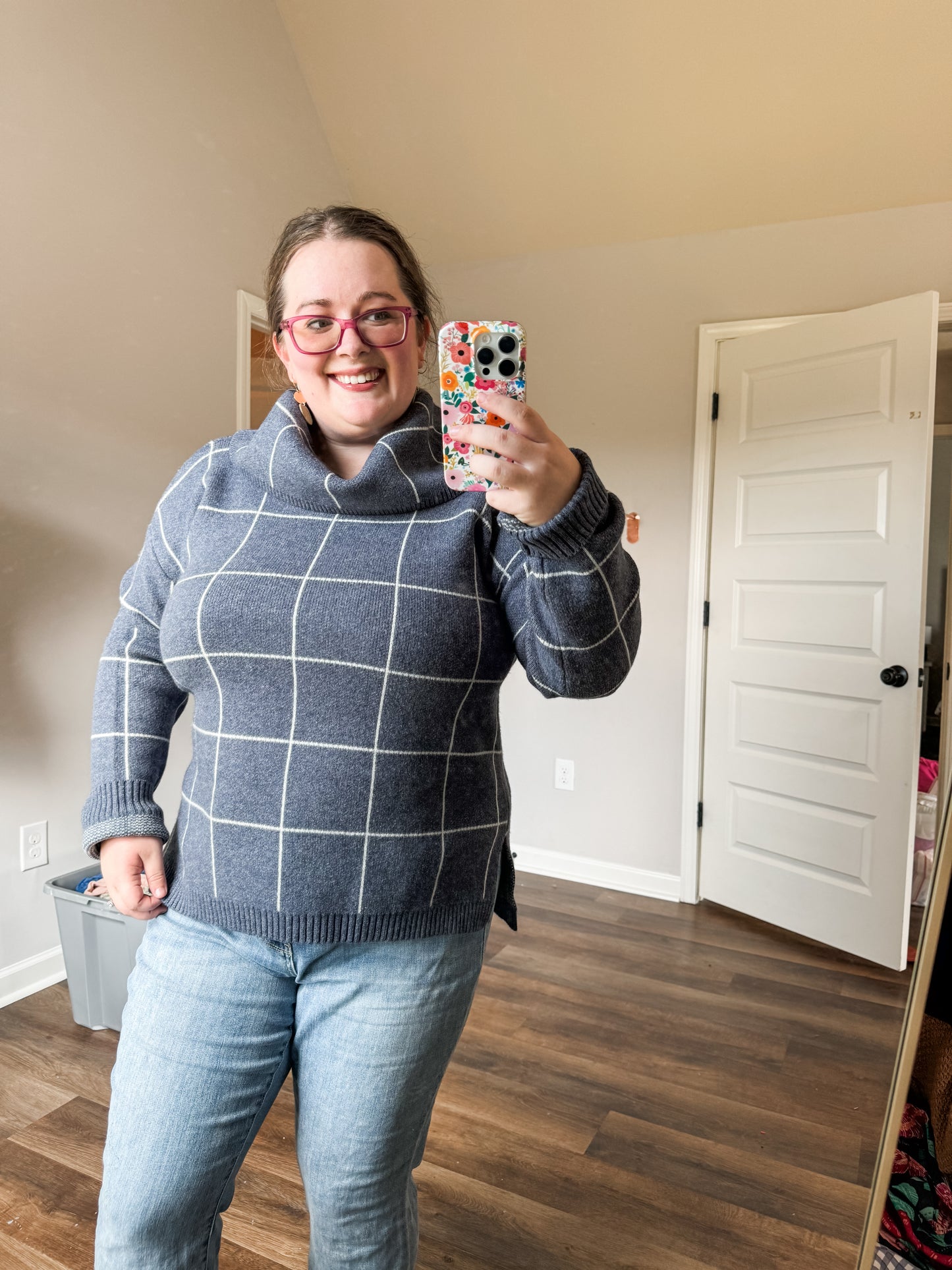 Navy and White Checked Sweater