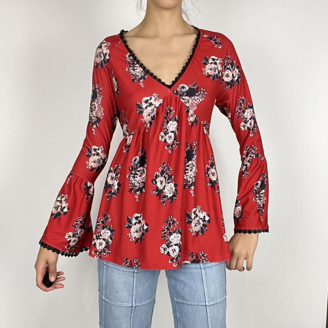 Red Floral Top S