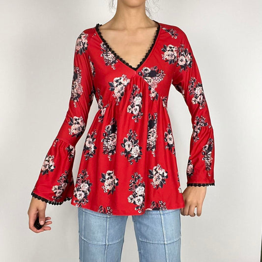 Red Floral Top S