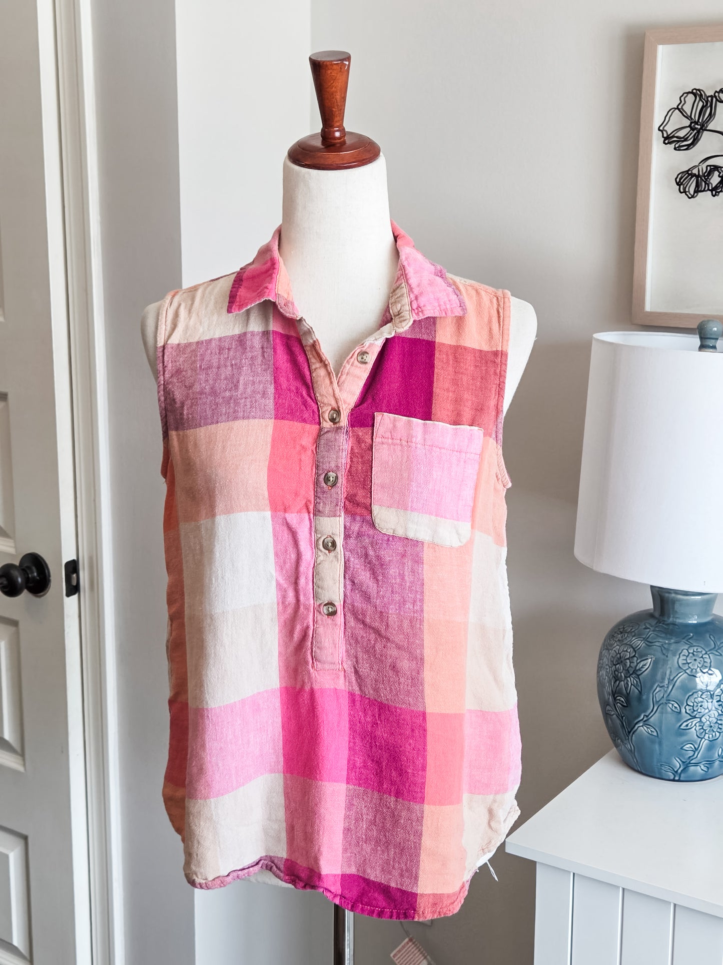Pink Orange Plaid Tank S