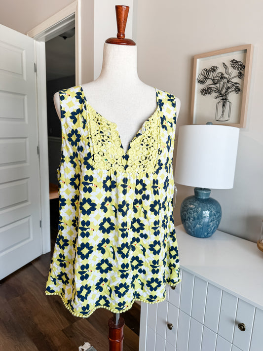 Yellow Navy Toucan Print Tank XL