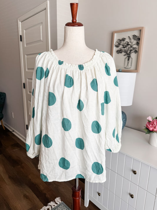 Teal White Polka Dot Top 14/16W