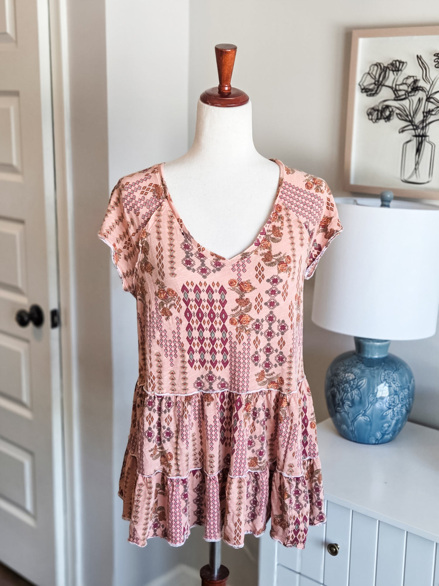 Peach Print Top M
