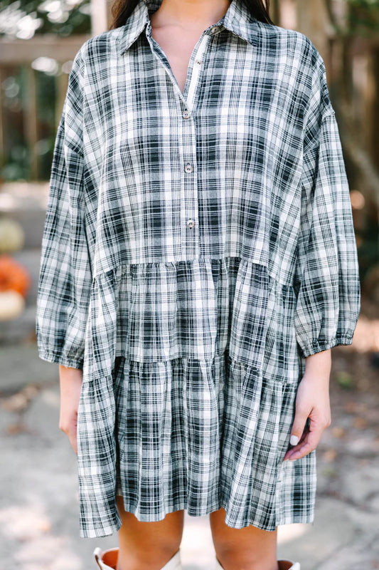 Black White Plaid Tunic M