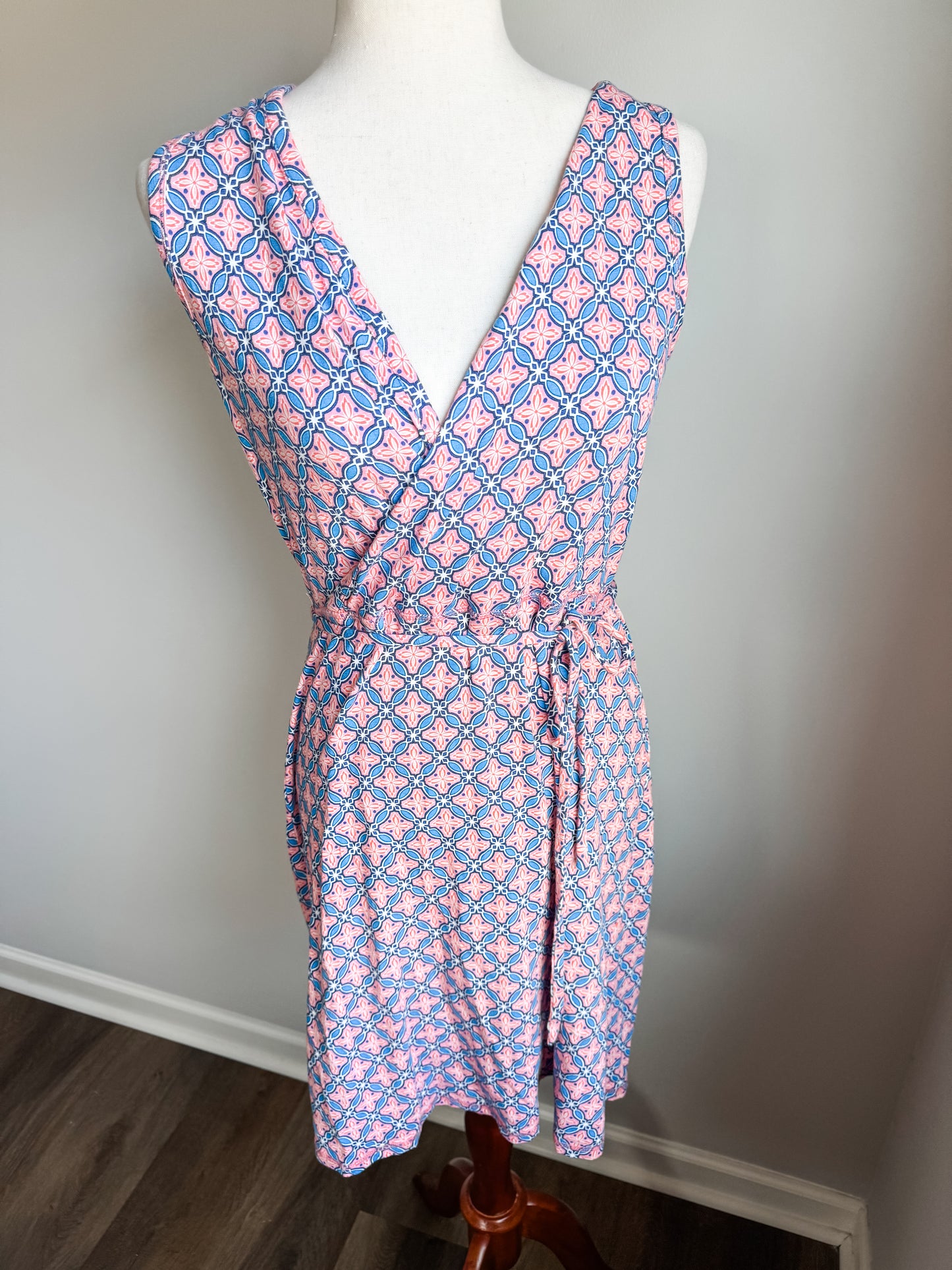 Pink Blue V Neck Dress S