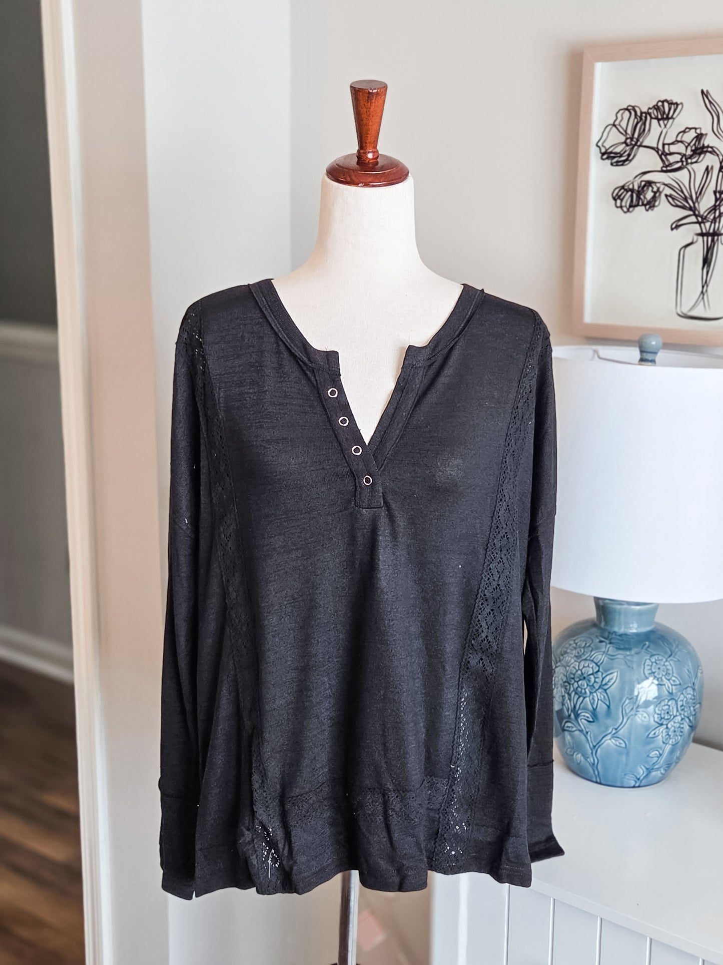 NEW Black Lace Trim Top