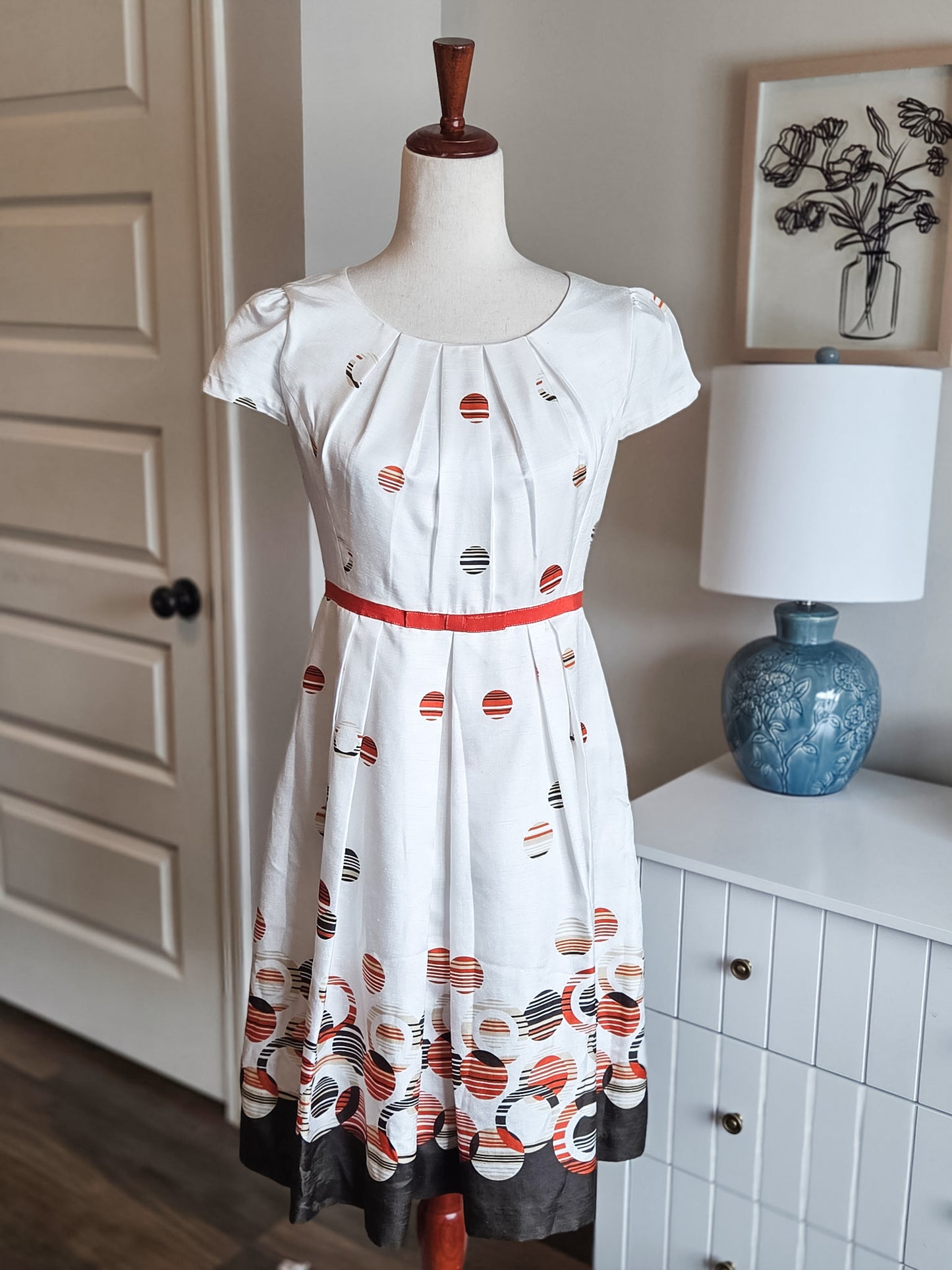 Cream Orange Brown Print Dress 4/6