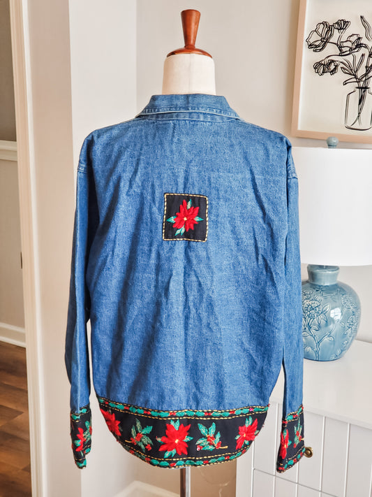 Denim Poinsettia Jacket L