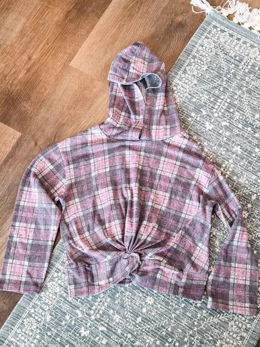 Gray Pink Plaid Top Youth 12