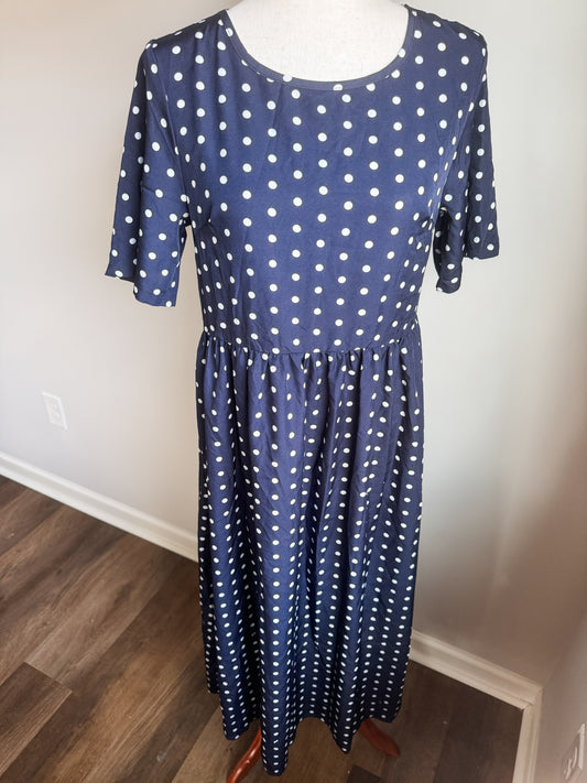 Navy Polka Dot Maxi Dress S